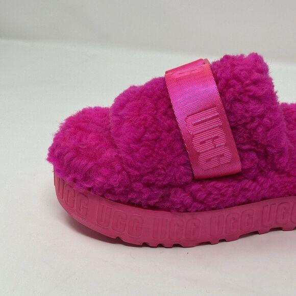 UGG Fluffita Platform Women Fur Slide Slippers Pink Size 7 Sheepskin STORE MODEL - Picture 13 of 16